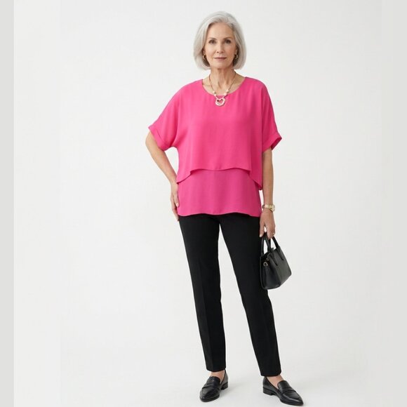 Joseph Ribkoff Tops - BNWT JOSEPH RIBKOFF Bright Pink Tiered Chiffon Tunic Flowy Top Womens 6 Dressy